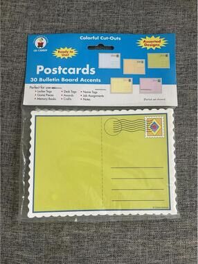 Carson Dellosa Colorful Cut Outs Post Card Shaped Bulletin Board 30 Count New